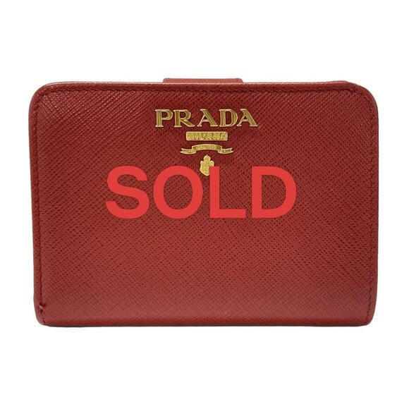 Prada Handbags - PRADA - Red Saffiano Metal (Leather) Bifold Wallet 400-042825
